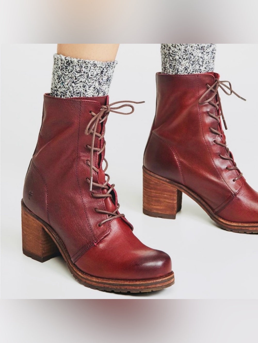 NEW Frye Karen Red-Brown Lace-Up Leather Combat Fall Boots Size 9
